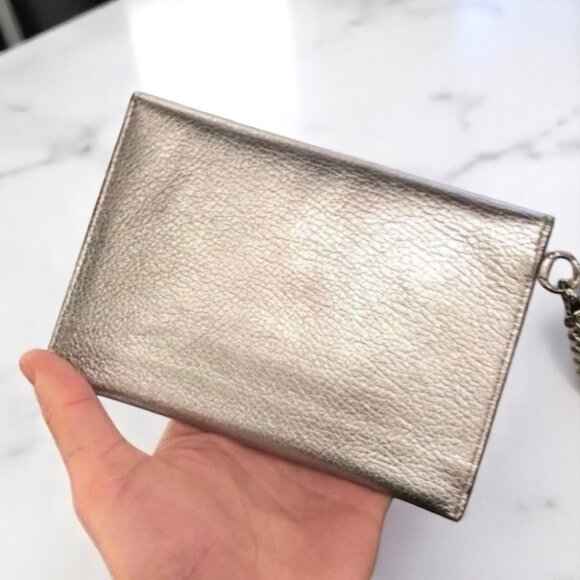 NIB Miu Miu Madras Slim Love Peace Metallic Wallet Leather Silver - Picture 2 of 7